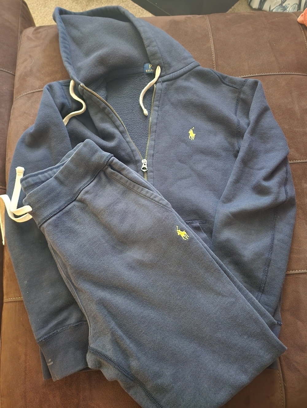 Ralph Lauren Navy Hoodie and Sweatpants with Yellow Polo Logo